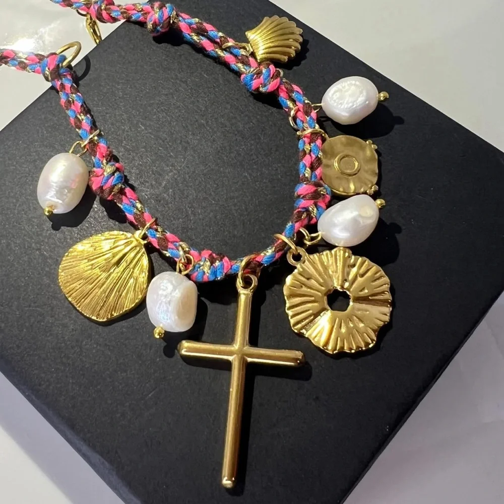 Spring/Summer 26’ Salvation Cross Natural Pearl Cotton Rope Charm Bracelet - Picture 1 of 1